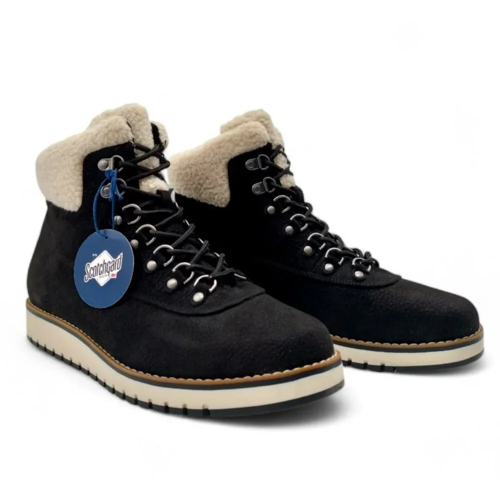 White Mountain Cozy Women’s 11 W Black Faux Shearling Wedge Heel Booties